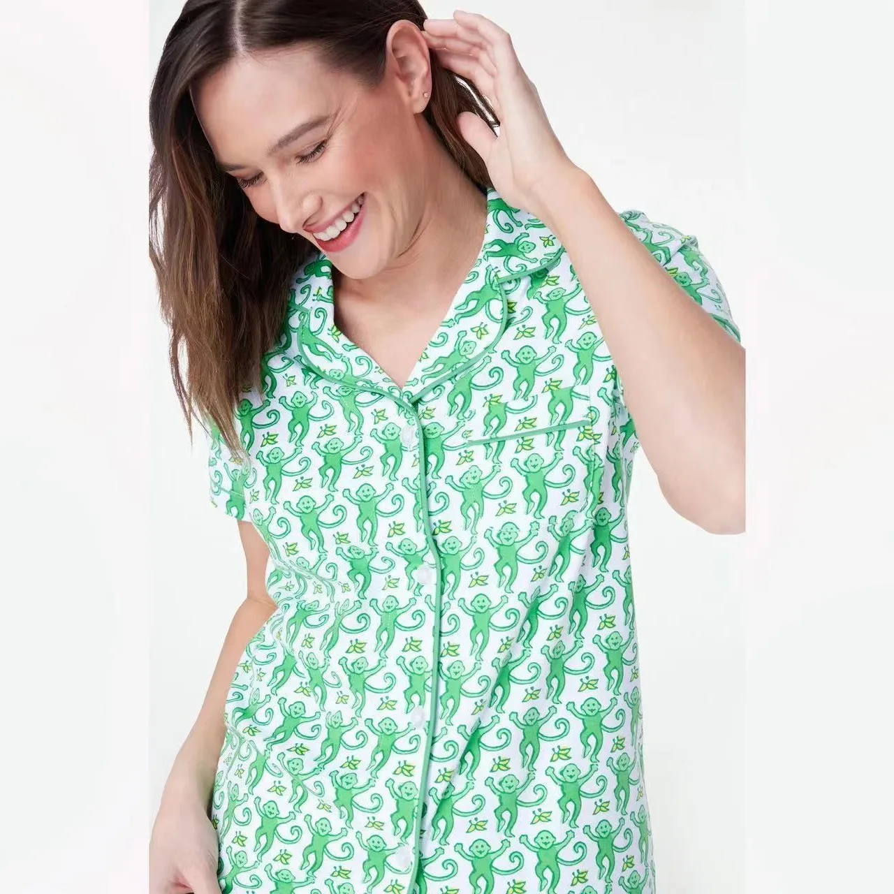 Women's ort Sweater Cardigan T-irt Base Printed Pajamas Thiened Summer Home Clothes Set Polyester Material Eight-Sve...
Women's ort Sweater Cardigan T-irt Base Printed Pajamas Thiened Summer Home Clothes Set Polyester Material Eight-Sve...
