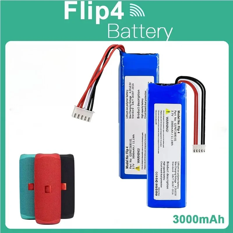 Replacement Battery for JBL Flip 4 GSP872693 01 3 7V 3000mAh Li Polymer Battery for Flip 4 Special Edition Wireless Speaker
Replacement Battery for JBL Flip 4 GSP872693 01 3 7V 3000mAh Li Polymer Battery for Flip 4 Special Edition Wireless Speaker