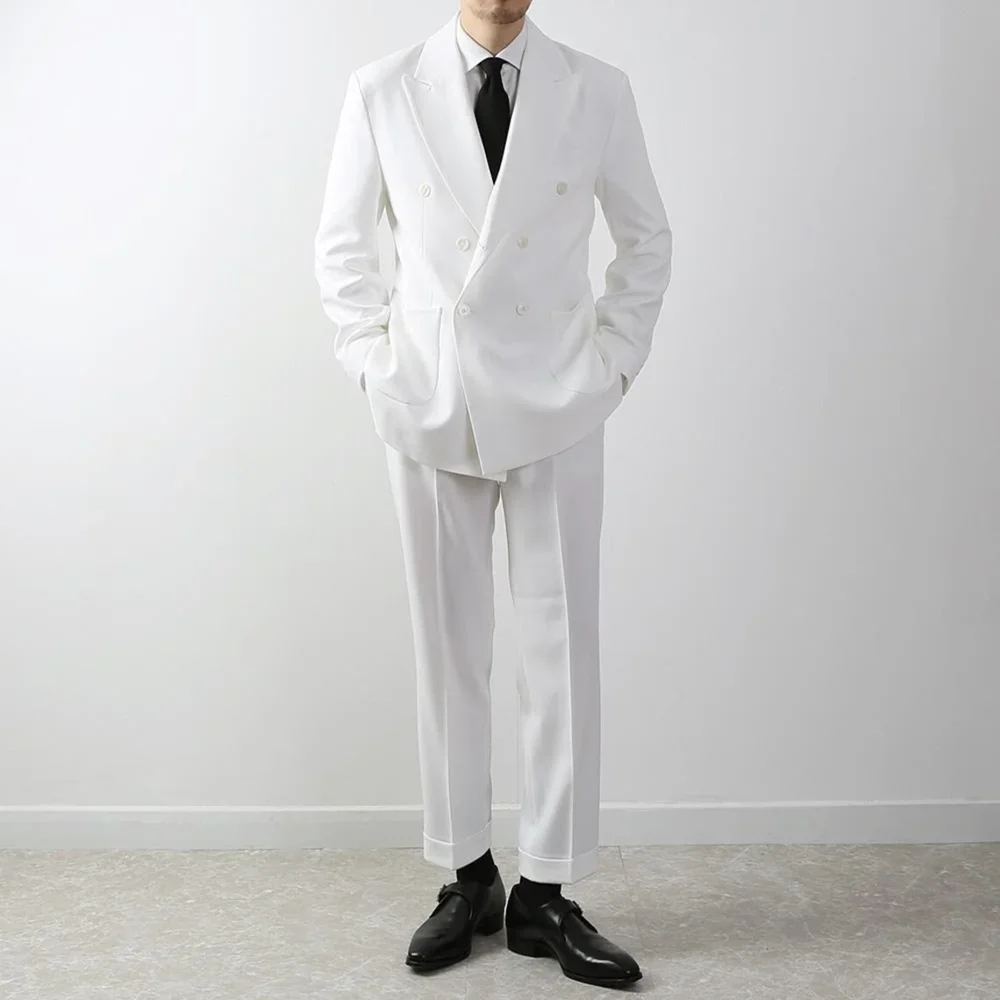 White Men Suits 2 Piece Set Fashion Peak Lapel Double Breasted Outfits Chic Formal Daily Casual Wedding Party Tuxedo 2025
White Men Suits 2 Piece Set Fashion Peak Lapel Double Breasted Outfits Chic Formal Daily Casual Wedding Party Tuxedo 2025