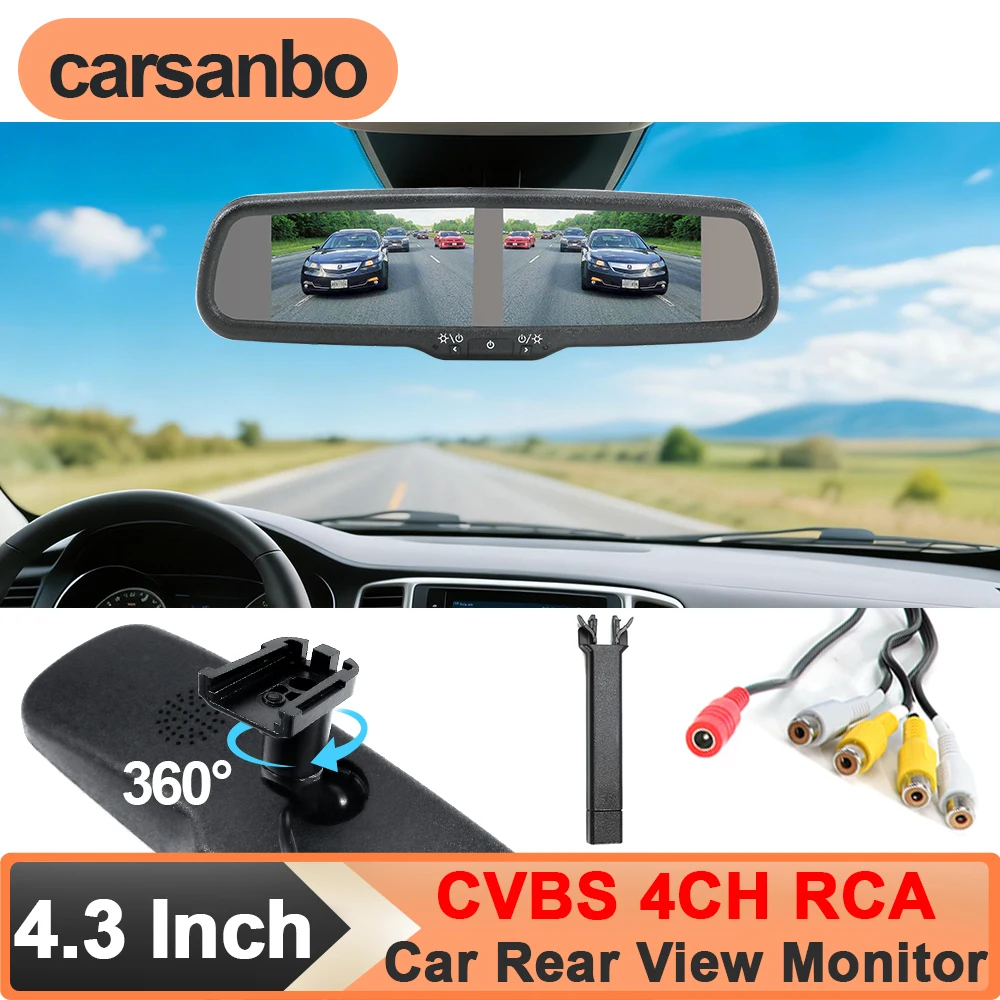 Carsanbo 4.3 Inch TFT LCD Dual Screen Car Rear View Mirror Monitor with OEM NO.1 Bracket CVBS Signal 4CH RCA in for Toyota Ford
Carsanbo 4.3 Inch TFT LCD Dual Screen Car Rear View Mirror Monitor with OEM NO.1 Bracket CVBS Signal 4CH RCA in for Toyota Ford