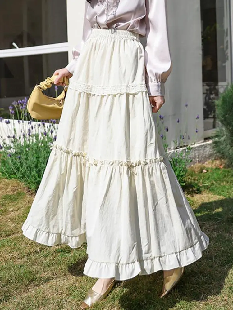 Spring Summer Sweet Retro Beige Pink Temperament Ruffle Edge Cake Long Skirt Women Black White Lace High Waist Party Club Skirts
Spring Summer Sweet Retro Beige Pink Temperament Ruffle Edge Cake Long Skirt Women Black White Lace High Waist Party Club Skirts