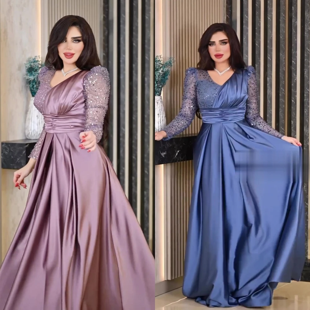 Evening Sexy Casual Satin Sequined Beading Ruched Cocktail Party A-line V-neck Bespoke Occasion Gown Long Dresses
Evening Sexy Casual Satin Sequined Beading Ruched Cocktail Party A-line V-neck Bespoke Occasion Gown Long Dresses