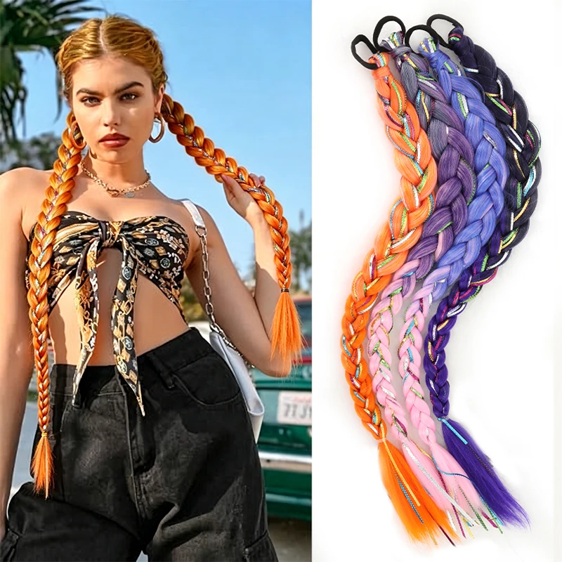 Synthetic ponytail loop style gradient color braided ponytail suitable for women's holiday parties
Synthetic ponytail loop style gradient color braided ponytail suitable for women's holiday parties