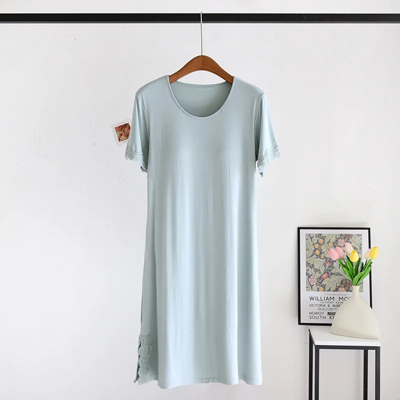 Soft Modal Nightgown With Chest Pad Women's New Summer O neck Lace Trim Sleepdress Comfort Home Nightdress Loose Home Clothes
Soft Modal Nightgown With Chest Pad Women's New Summer O neck Lace Trim Sleepdress Comfort Home Nightdress Loose Home Clothes
