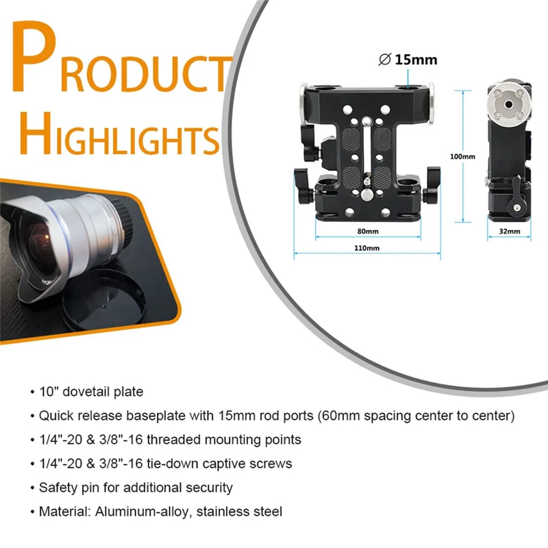 10 Inch Dovetail Plate And QR Baseplate With Double 15Mm Rod Adapter Amp Accessories ARRI Rosette Connections For DSLR Camera
10 Inch Dovetail Plate And QR Baseplate With Double 15Mm Rod Adapter Amp Accessories ARRI Rosette Connections For DSLR Camera