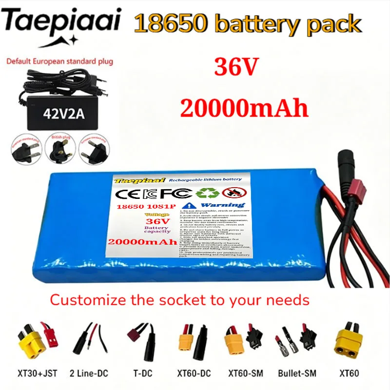 New 10S1P 36V 20Ah battery pack 18650 lithium-ion rechargeable battery with charger for Xiaomi scooter (XT30/XT60) BMS 500W
New 10S1P 36V 20Ah battery pack 18650 lithium-ion rechargeable battery with charger for Xiaomi scooter (XT30/XT60) BMS 500W