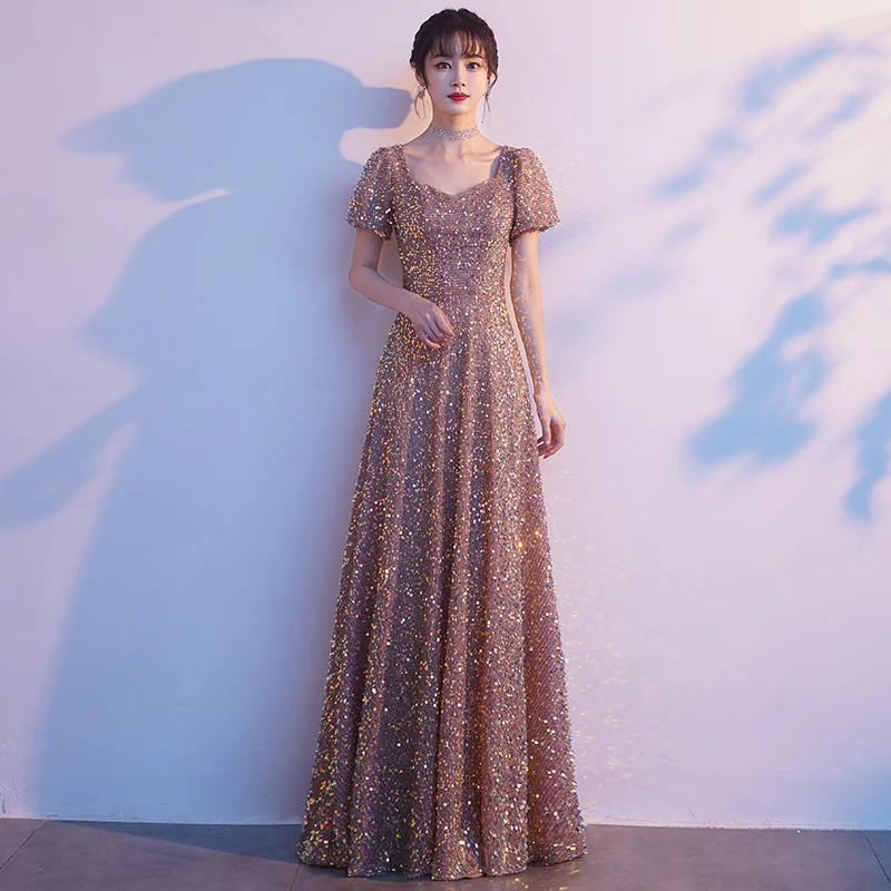 Ele Long Evening Gown Women's High-End Sensation Gold Sequin Performance Dr Korean Sle ort Sve Floor Length
Ele Long Evening Gown Women's High-End Sensation Gold Sequin Performance Dr Korean Sle ort Sve Floor Length