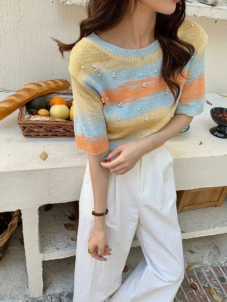 Женская футболка Uniko Korean Sle Color Blo Stripe Design, круглая горловина, вязаный топ, модная летняя новинка
Женская футболка Uniko Korean Sle Color Blo Stripe Design, круглая горловина, вязаный топ, модная летняя новинка