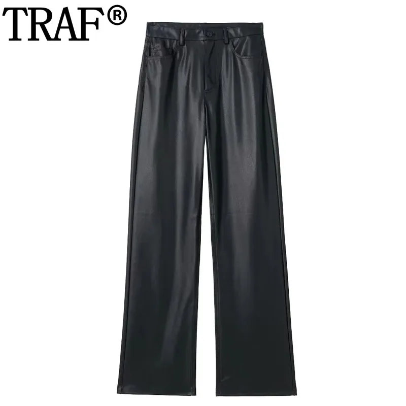 TRAF 2023 Black Faux Leather Pants Women High Waist Baggy Pants Woman Fashion Full Trousers Autumn Casual Straight Leg Pants
TRAF 2023 Black Faux Leather Pants Women High Waist Baggy Pants Woman Fashion Full Trousers Autumn Casual Straight Leg Pants