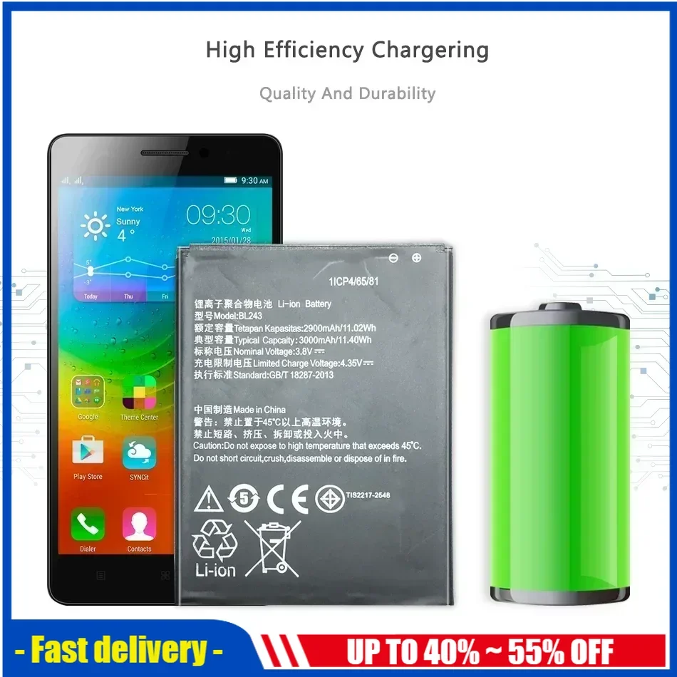 Battery For Phone lenovo BL 243 K3 Note K3Note K50-T5 A7000 A5500 A5600 A7600 2900mAh BL243
Battery For Phone lenovo BL 243 K3 Note K3Note K50-T5 A7000 A5500 A5600 A7600 2900mAh BL243