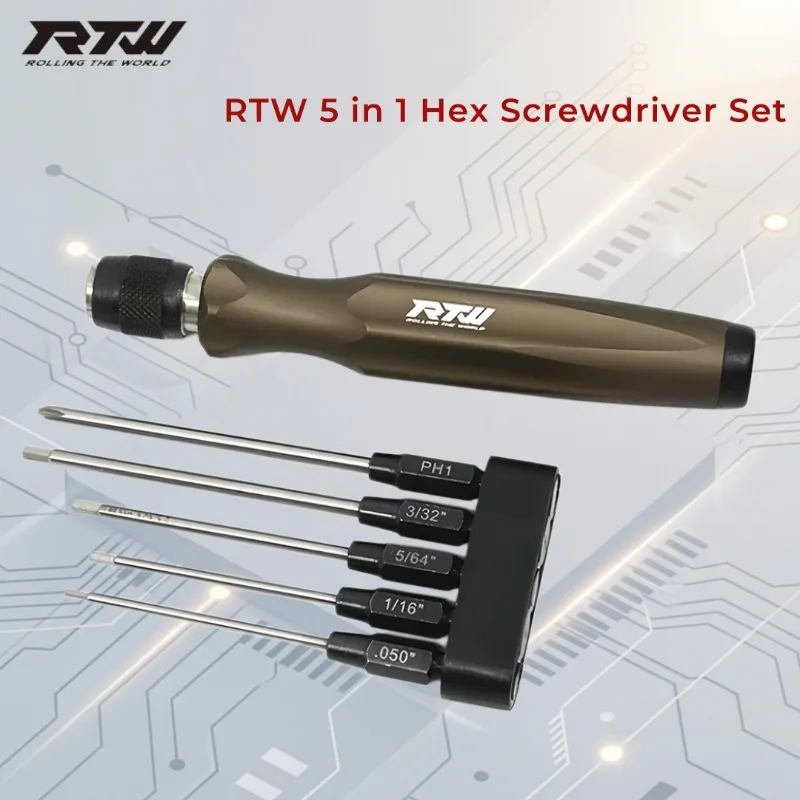 RTW 5 in 1 Hex Phillips Screwdriver Repairing Tool 1.5/H2.0/H2.5/H3.0mm/PH1 holder head High speed steels for Align ALZ T-rex
RTW 5 in 1 Hex Phillips Screwdriver Repairing Tool 1.5/H2.0/H2.5/H3.0mm/PH1 holder head High speed steels for Align ALZ T-rex