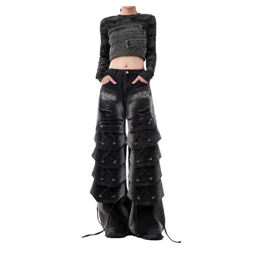 2026 Spring Creative Personality Tooling Retro Multi-Pocket Women's Jeans Street Trend Fashion Wide Leg Pants Female Trousers
2026 Spring Creative Personality Tooling Retro Multi-Pocket Women's Jeans Street Trend Fashion Wide Leg Pants Female Trousers