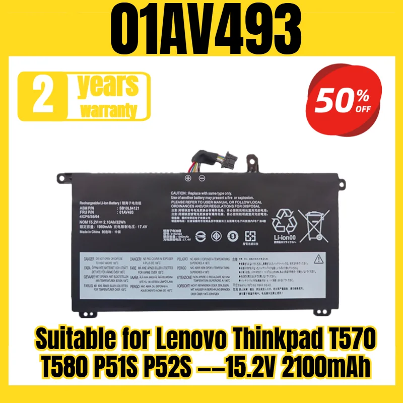 Suitable for Lenovo Thinkpad T570 T580 P51S P52S battery 01AV493 built-in notebook battery, new large capacity 15.2V 2100mAh
Suitable for Lenovo Thinkpad T570 T580 P51S P52S battery 01AV493 built-in notebook battery, new large capacity 15.2V 2100mAh