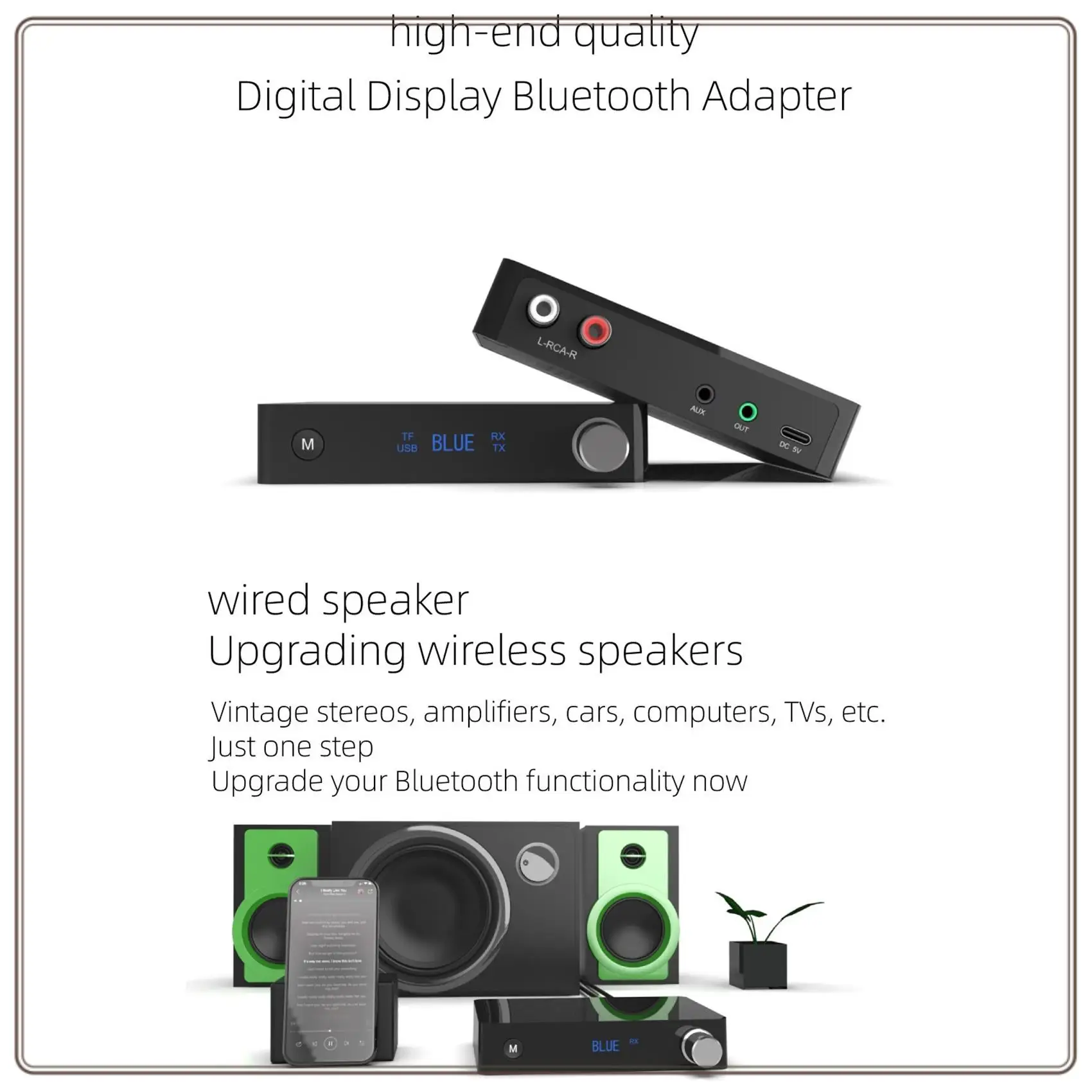 Reliable-Digital Display Bluetooth 5.0 Adapter,Bluetooth Transmitter And Receiver,3.5Mm AUX, RCA Output, U Disk TF Card Playback
Reliable-Digital Display Bluetooth 5.0 Adapter,Bluetooth Transmitter And Receiver,3.5Mm AUX, RCA Output, U Disk TF Card Playback