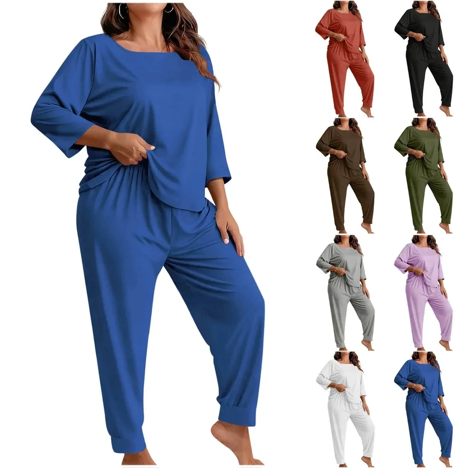 Women's Two Piece Pajamas Sets 3/4 Sleeve Crewneck Pj Tops And Pants 2 PCS Outfits Solid Oversized Lounge Set Soft Sleepwear
Women's Two Piece Pajamas Sets 3/4 Sleeve Crewneck Pj Tops And Pants 2 PCS Outfits Solid Oversized Lounge Set Soft Sleepwear