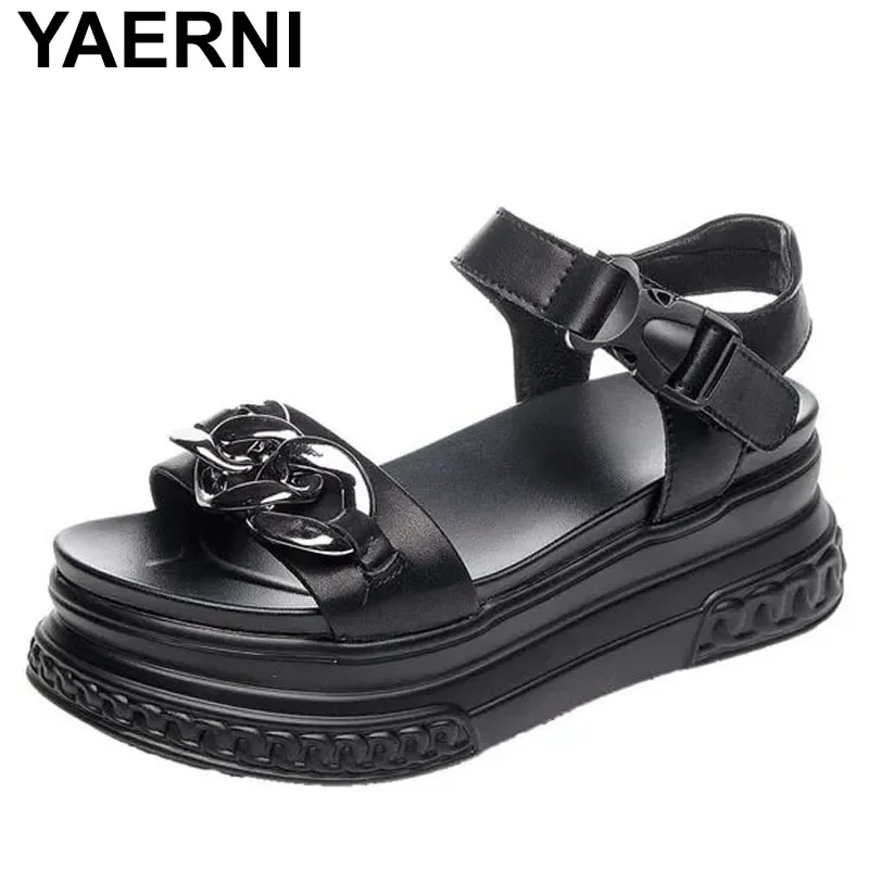 Genuine Leather Thick Bottom Platform Summer Shoes Metal Chains Decoration Leisure Fashion Cozy Women Sandals
Genuine Leather Thick Bottom Platform Summer Shoes Metal Chains Decoration Leisure Fashion Cozy Women Sandals