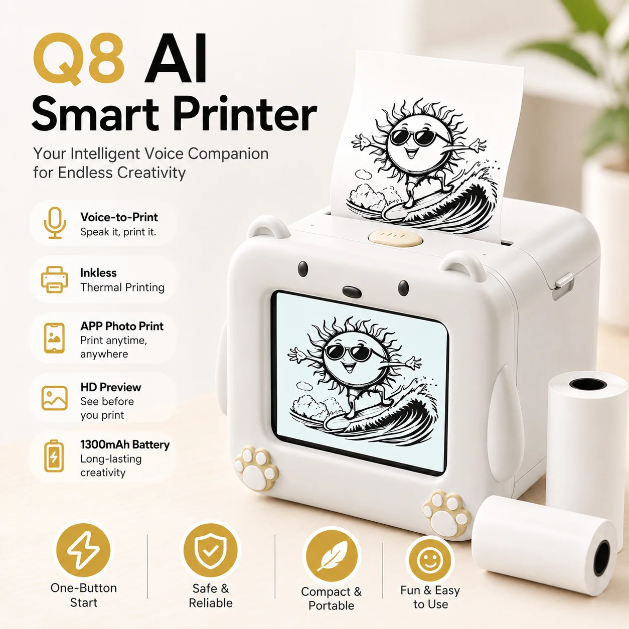 Q8 Kids AI Drawing Thermal Printer 6 Art Styles 2 Types Paper Bluetooth Voice Control Inkless Printer for Toddler Creative DIY S
Q8 Kids AI Drawing Thermal Printer 6 Art Styles 2 Types Paper Bluetooth Voice Control Inkless Printer for Toddler Creative DIY S