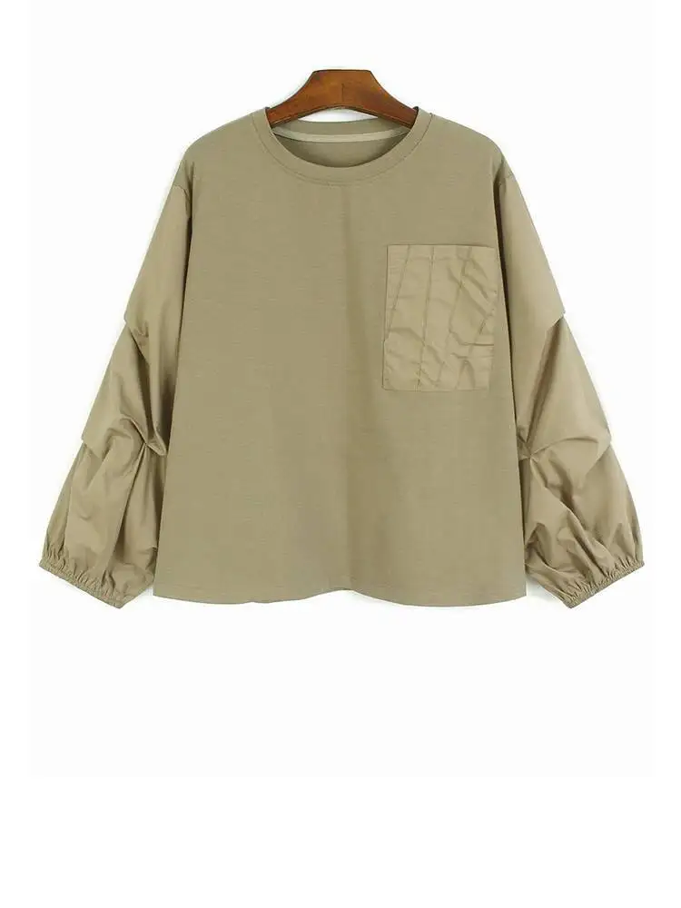 Кофейный карман плиссированный свитшот, новый круглый вырез с длинным рукавом-фонариком, женский большой размер, модный прилив, весна-осень
Кофейный карман плиссированный свитшот, новый круглый вырез с длинным рукавом-фонариком, женский большой размер, модный прилив, весна-осень