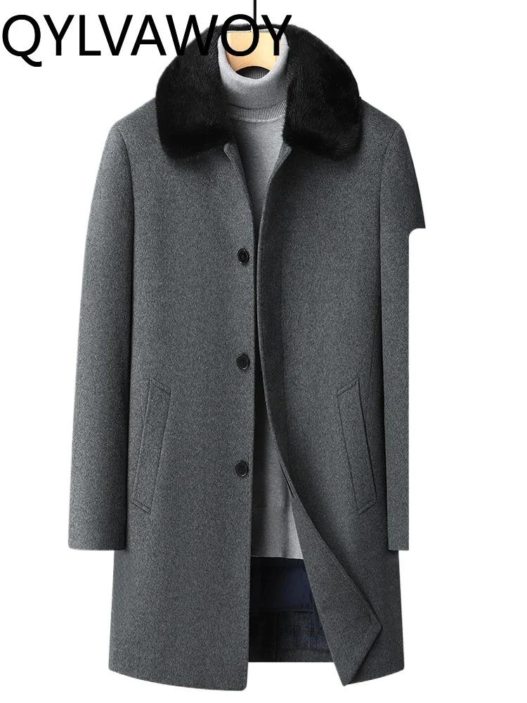 QYLVAWOY 95% Cashmere Brand Men's High-End Mid-Long Autumn Winter Cashmere Coat Mink Fur Collar Lapel Wool Outerwear LJ2085
QYLVAWOY 95% Cashmere Brand Men's High-End Mid-Long Autumn Winter Cashmere Coat Mink Fur Collar Lapel Wool Outerwear LJ2085
