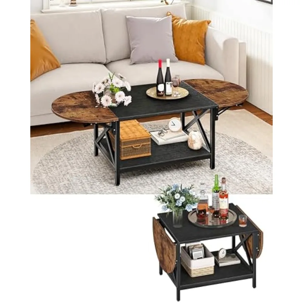 2-Tier Extendable Coffee Table, Vintage Center Table with 2 Drop Leaves, with Storage Shelf, for Living Room, Bedroom, Balcony
2-Tier Extendable Coffee Table, Vintage Center Table with 2 Drop Leaves, with Storage Shelf, for Living Room, Bedroom, Balcony
