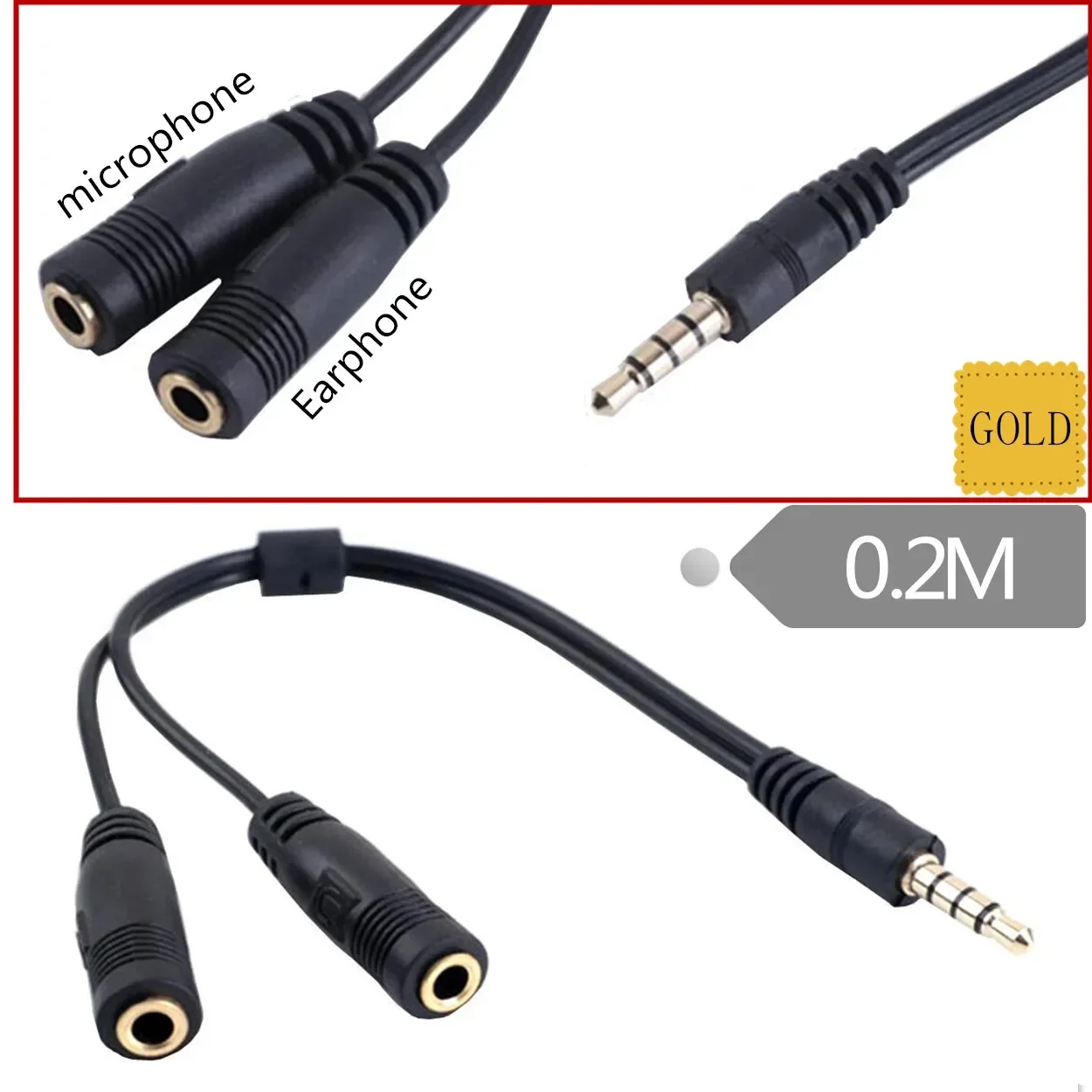 3.5mm stereo TRRS audio male to Earphone headset + microphone adapter PC iphone 0.2m
3.5mm stereo TRRS audio male to Earphone headset + microphone adapter PC iphone 0.2m