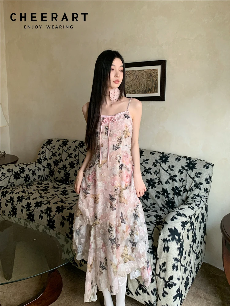 CHEERART Butterfly Floral Pink Sheer Slip Dress 2025 Woman Summer Designer Sundress Tunics Asymmetrical Midi Dress Clothing
CHEERART Butterfly Floral Pink Sheer Slip Dress 2025 Woman Summer Designer Sundress Tunics Asymmetrical Midi Dress Clothing