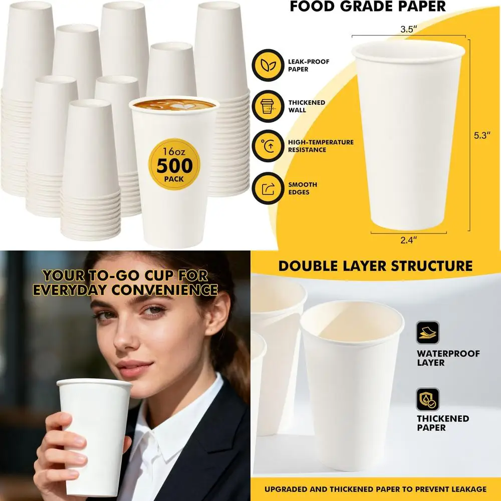 500-Count 16 oz Disposable Paper Travel Mugs - Perfect for Coffee, Office, and Home Use
500-Count 16 oz Disposable Paper Travel Mugs - Perfect for Coffee, Office, and Home Use