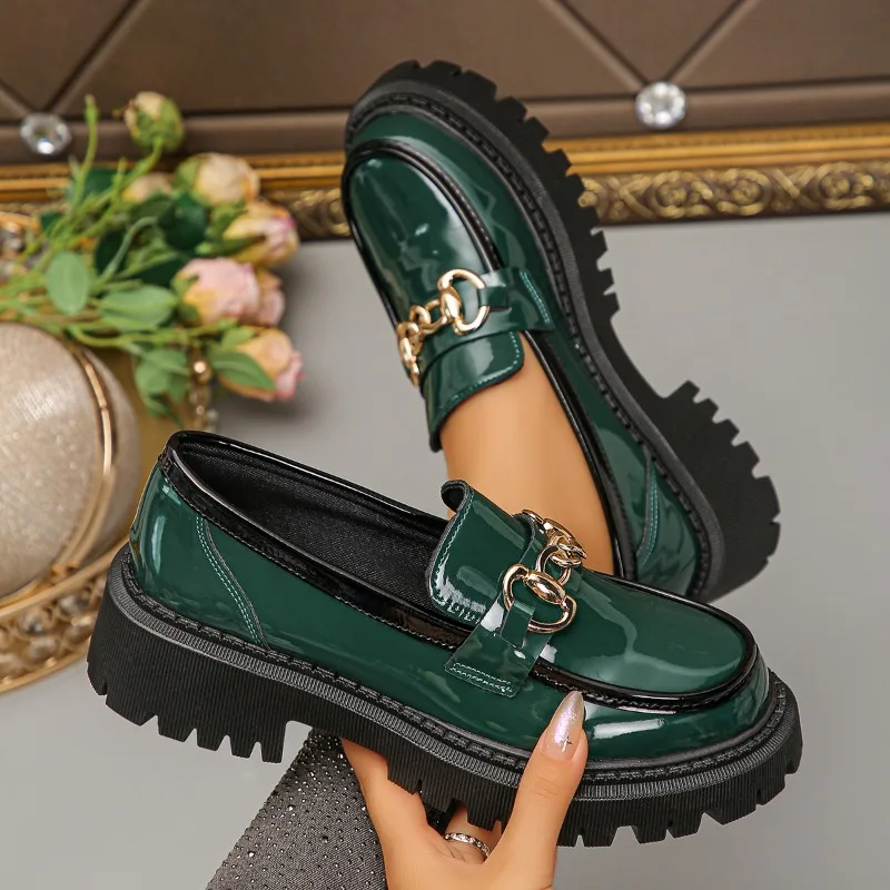 Туфли из лакированной кожи на одинарном каблуке, осенние новые нескользящие износостойкие лоферы на платформе с круглым носком и глубоким носком, металлической цепочкой
Туфли из лакированной кожи на одинарном каблуке, осенние новые нескользящие износостойкие лоферы на платформе с круглым носком и глубоким носком, металлической цепочкой