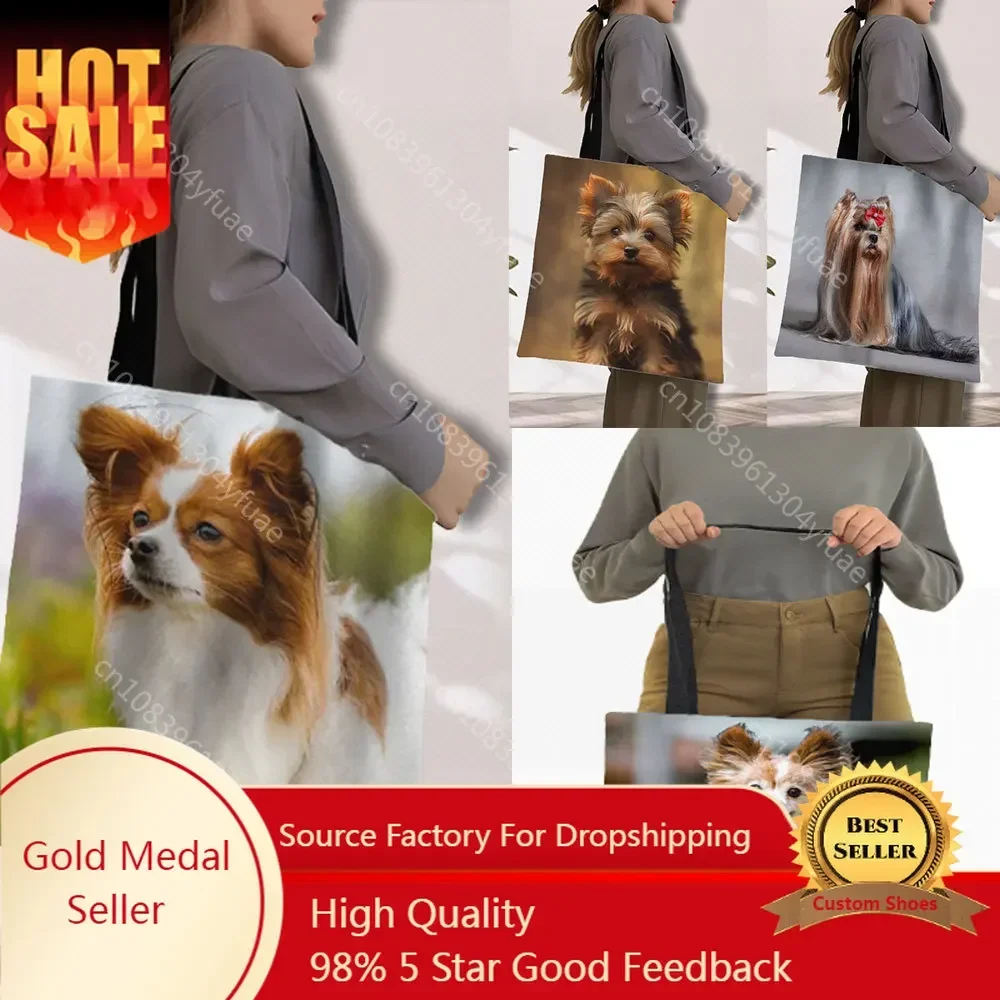Adorable Papillon Dog Pattern Shopping Bag Kawaii Yorkshire Terrier Dog Women Handbag Puppy Tote Shoulder Bag Shopper Bag
Adorable Papillon Dog Pattern Shopping Bag Kawaii Yorkshire Terrier Dog Women Handbag Puppy Tote Shoulder Bag Shopper Bag