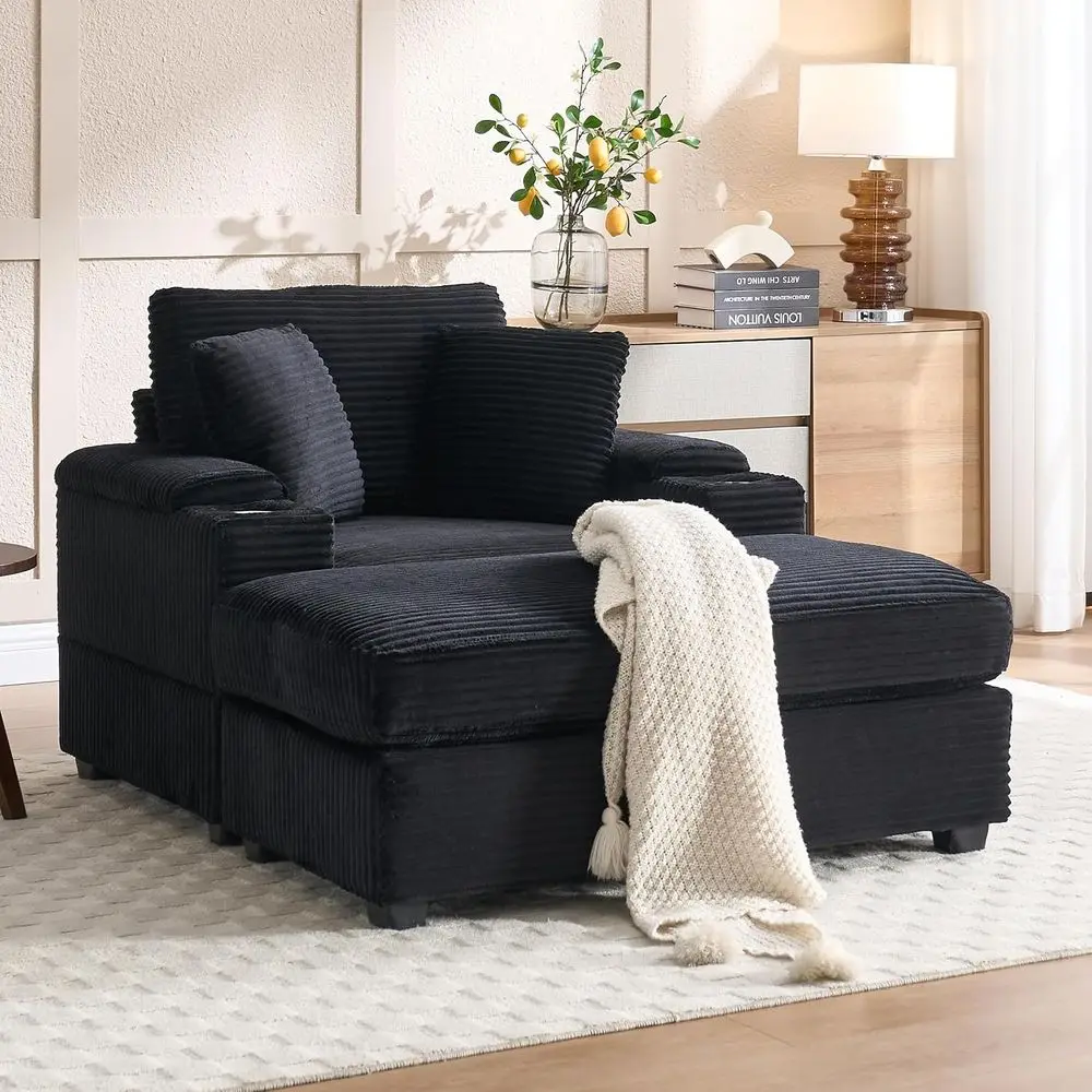 Большой шезлонг 50 дюймов с пуфиком, хранилищем и подстаканником — вельветовое кресло для гостиной или спальни (черный, одинарный)
Большой шезлонг 50 дюймов с пуфиком, хранилищем и подстаканником — вельветовое кресло для гостиной или спальни (черный, одинарный)
