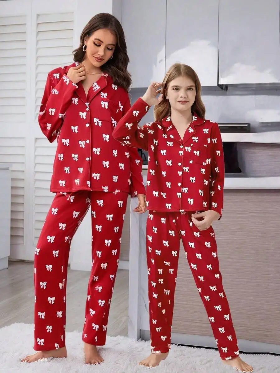 Women Red Bow Print Pajama Set Comfortable Loungewear Sleepwear Fall Winter
Women Red Bow Print Pajama Set Comfortable Loungewear Sleepwear Fall Winter