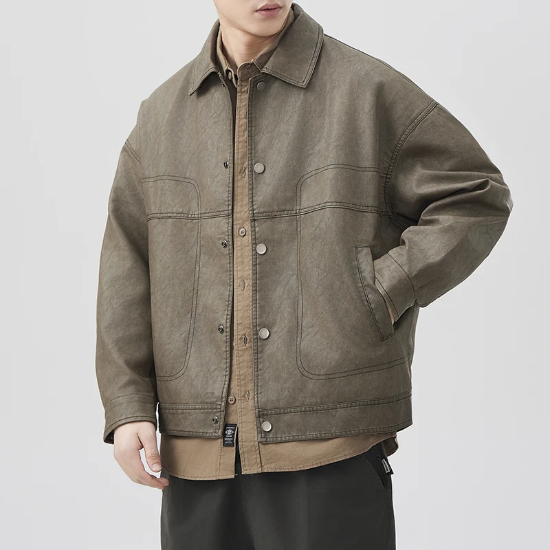 Мужские повседневные свободные топы, мужская куртка из искусственной кожи с воротником-стойкой, мягкое кожаное пальто, универсальное осеннее модное уличное пальто в стиле ретро
Мужские повседневные свободные топы, мужская куртка из искусственной кожи с воротником-стойкой, мягкое кожаное пальто, универсальное осеннее модное уличное пальто в стиле ретро