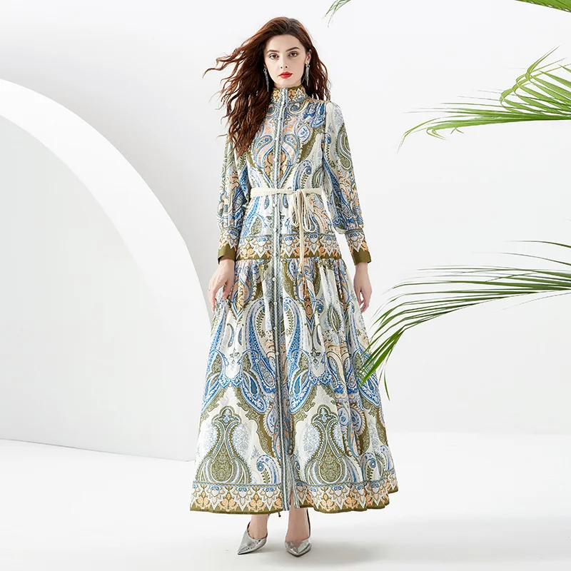 Fashion Runway Green Pink Maxi Dress Women Clothing Long Lantern Sleeve Single Breasted Floral Print Belted Party Vestidos
Fashion Runway Green Pink Maxi Dress Women Clothing Long Lantern Sleeve Single Breasted Floral Print Belted Party Vestidos