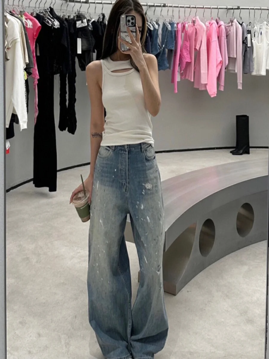 Ретро-джинсы в американском стиле с эффектом потертости и окрашивания, женские, с высокой талией, прямые, свободные, утягивающие, с широкими штанинами
Ретро-джинсы в американском стиле с эффектом потертости и окрашивания, женские, с высокой талией, прямые, свободные, утягивающие, с широкими штанинами