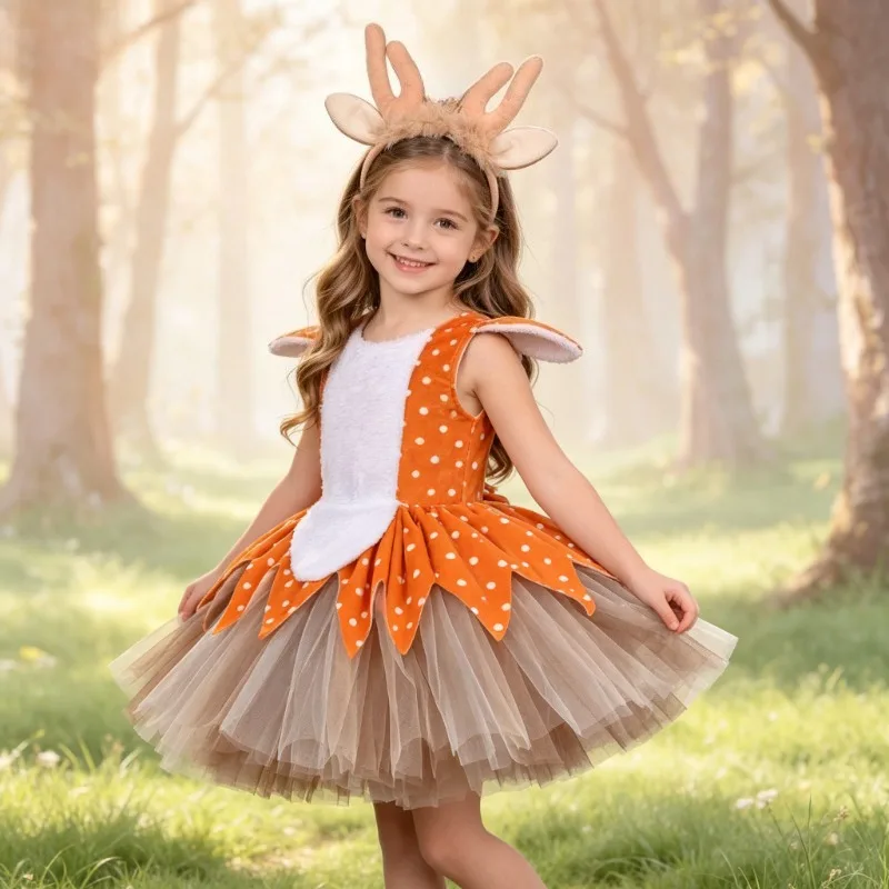 Cute Elk Role Play Tutu Skirt for Kids, Festival Party Performance Princess Dress, Halloween Performance Mesh Dress Set
Cute Elk Role Play Tutu Skirt for Kids, Festival Party Performance Princess Dress, Halloween Performance Mesh Dress Set