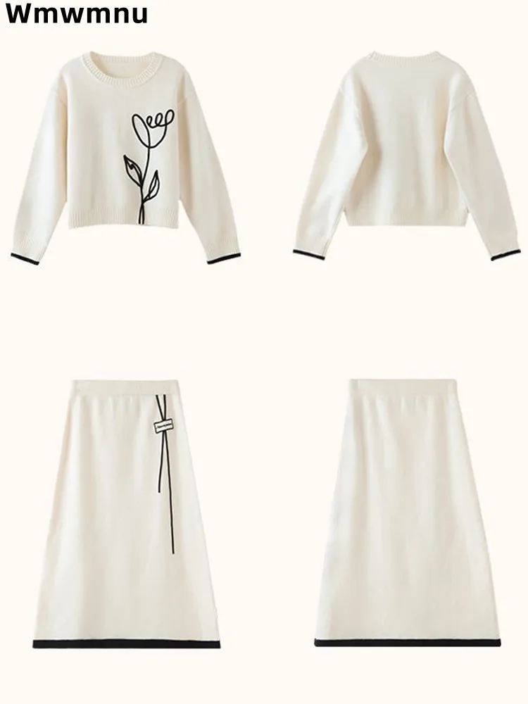Apricot Casual Women 2 Piece Sets Korea Elegant Strecth O-neck Sweater Tops Ensembles Fashion Loose High Waist Skirts Conjunto
Apricot Casual Women 2 Piece Sets Korea Elegant Strecth O-neck Sweater Tops Ensembles Fashion Loose High Waist Skirts Conjunto
