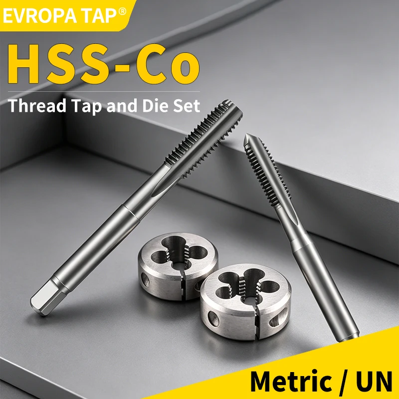 EVROPA AD Series HSS-Co Steel Tap Die Kit (Metric/UNC) – For Machine Internal/External Threading & Thread Repair