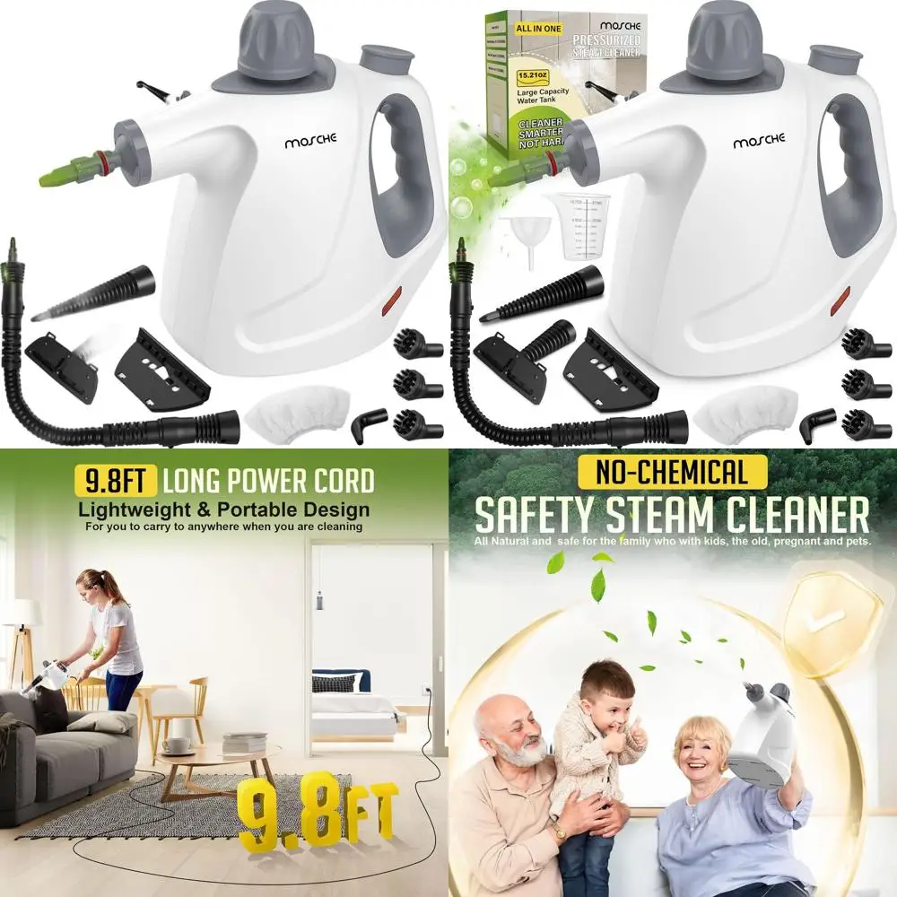 Цельнонатуральный пароочиститель емкостью 15,2 унции с 11 аксессуарами для домашнего пола, плитки, затирки и многого другого
Цельнонатуральный пароочиститель емкостью 15,2 унции с 11 аксессуарами для домашнего пола, плитки, затирки и многого другого