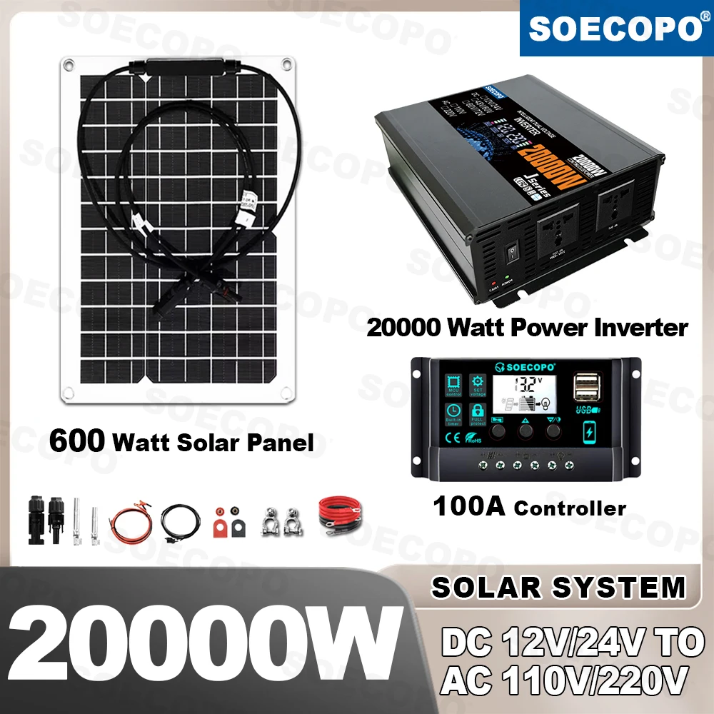 Easy Installation 20000W Peak Solar Kit 600W Panel 110V220V Inverter 100A Controller Complete Off Grid for ourdoor work park RV
Easy Installation 20000W Peak Solar Kit 600W Panel 110V220V Inverter 100A Controller Complete Off Grid for ourdoor work park RV