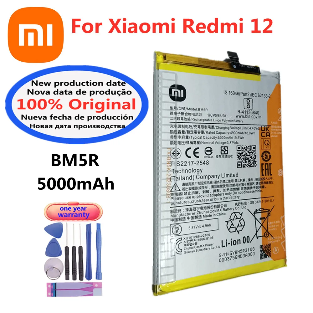 BM5R 5000mAh 100% Original Battery For Xiaomi Redmi 12 Mobile Phone Replacement Batteries + Free Tools
BM5R 5000mAh 100% Original Battery For Xiaomi Redmi 12 Mobile Phone Replacement Batteries + Free Tools