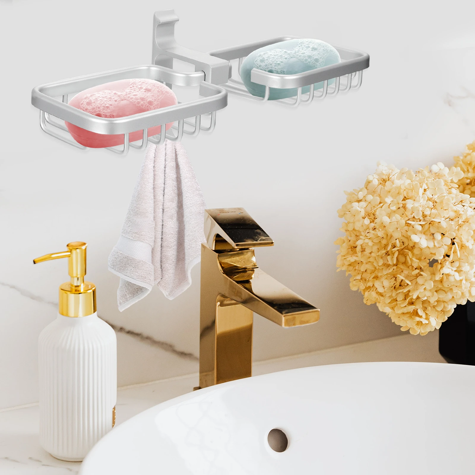 1 pc Space Aluminum Bathroom Rack Strong Load Capacity Removable Soap Storage Support For Home Kitchen Easy Installation 
1 pc Space Aluminum Bathroom Rack Strong Load Capacity Removable Soap Storage Support For Home Kitchen Easy Installation