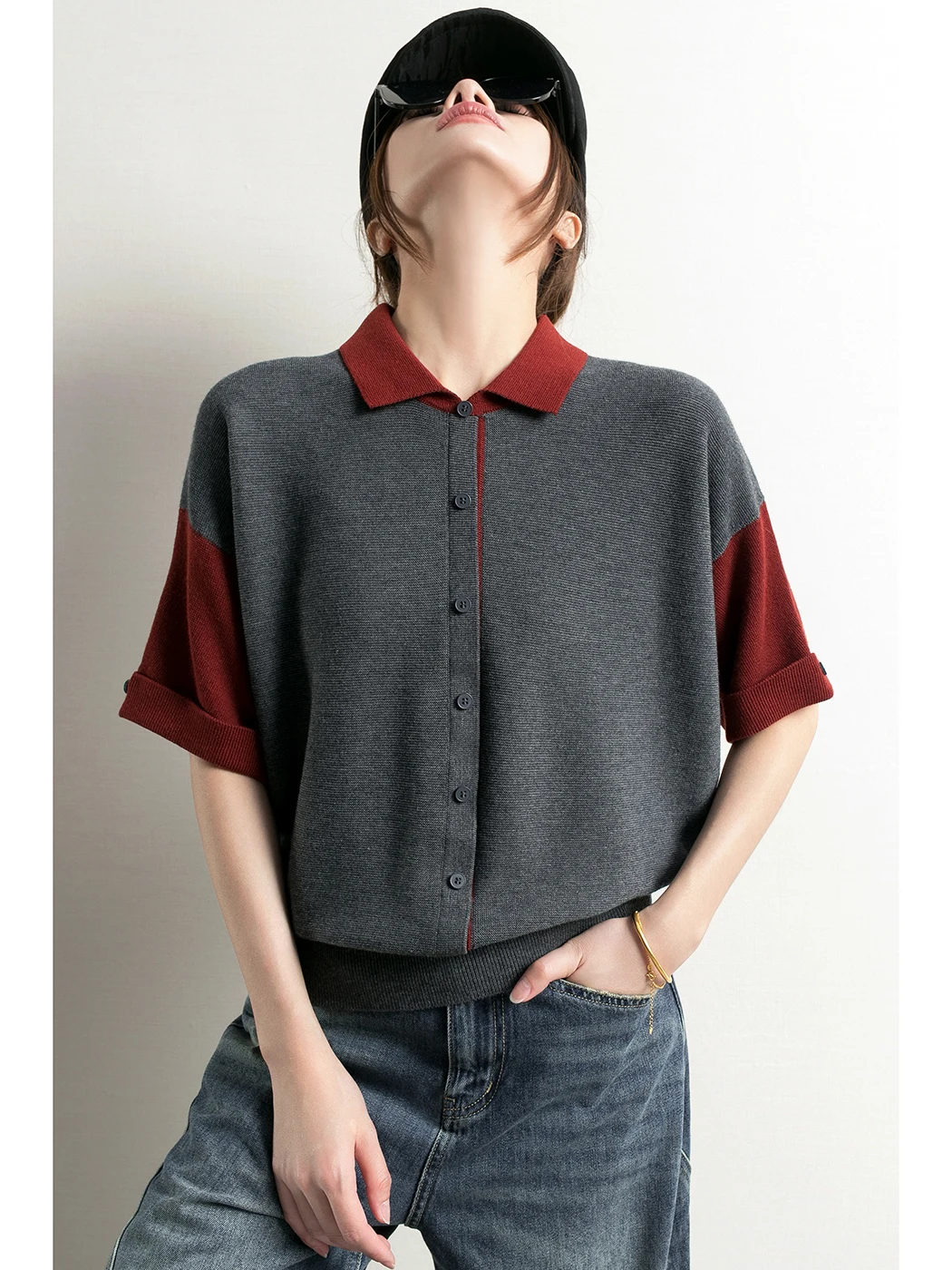 Women's Loose Batwing Sve Knitted irt Casual Sle Collar Five-Quarter Sve Top Color Blo Dra Effect
Women's Loose Batwing Sve Knitted irt Casual Sle Collar Five-Quarter Sve Top Color Blo Dra Effect