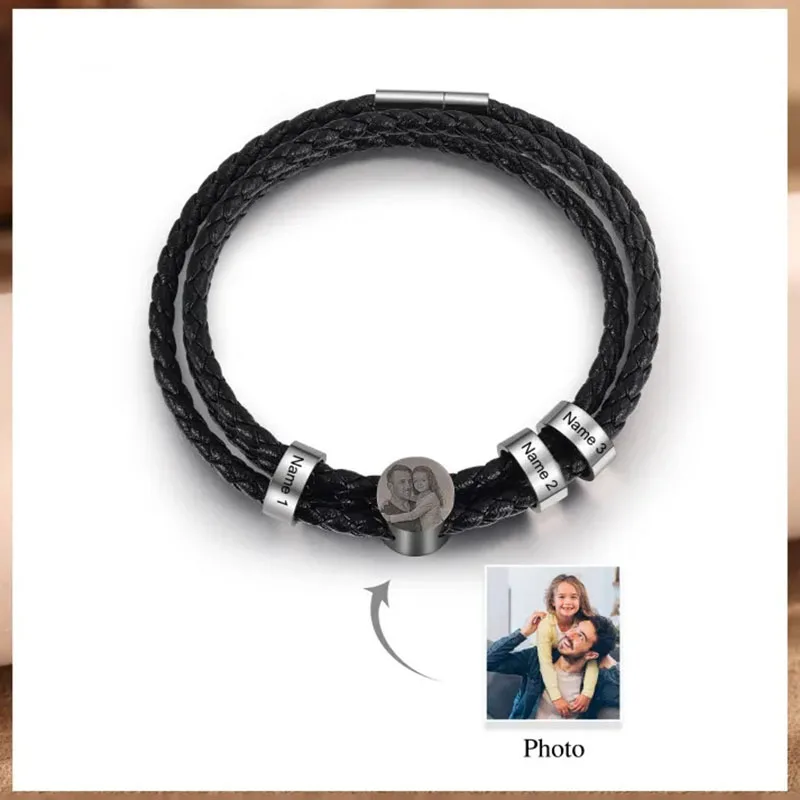 Personalised Photo Bracelet with 3 Names Leather Bracelet Beaded Wrap Bracelet Men Jewelry
Personalised Photo Bracelet with 3 Names Leather Bracelet Beaded Wrap Bracelet Men Jewelry