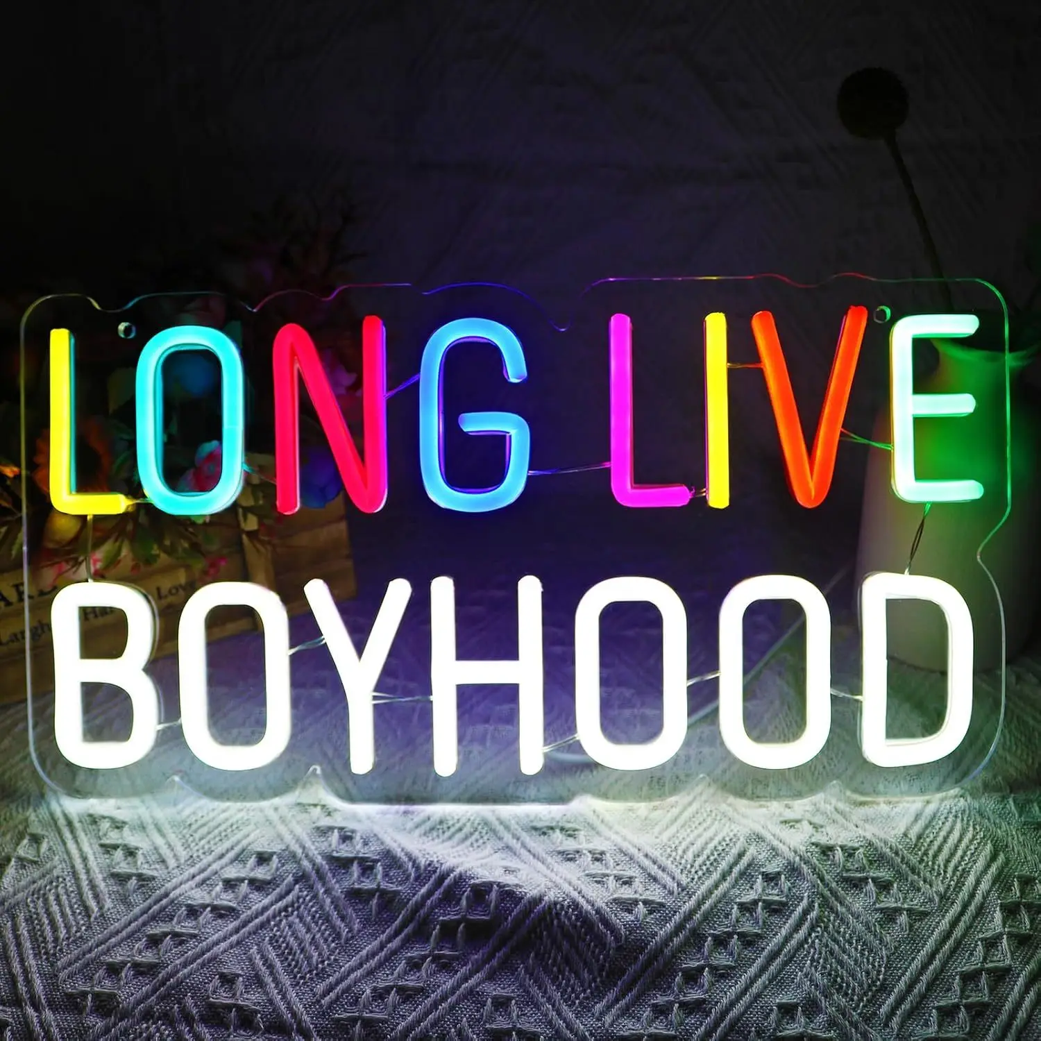 Светодиодный неоновый свет Long Live Boyhood с питанием от USB, с диммером, регулируемой яркостью, идеально подходит для игровых комнат, ретро-декора
Светодиодный неоновый свет Long Live Boyhood с питанием от USB, с диммером, регулируемой яркостью, идеально подходит для игровых комнат, ретро-декора