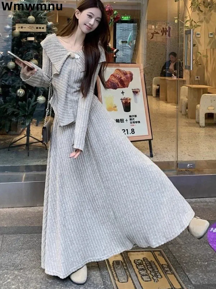 Design Elegant Women 2 Piece Sets Korea Fashion Slim Strecth Sweater Tops Conjuntos Spring Fall High Waist Loose Skirts Outfit
Design Elegant Women 2 Piece Sets Korea Fashion Slim Strecth Sweater Tops Conjuntos Spring Fall High Waist Loose Skirts Outfit