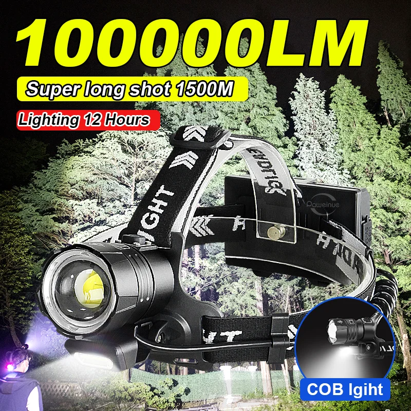 100000LM Ultra Bright Headlight Powerful XHP199 LED Headlamp Waterproof Headlight 18650 With COB Light Outdoor Camping Lantern
100000LM Ultra Bright Headlight Powerful XHP199 LED Headlamp Waterproof Headlight 18650 With COB Light Outdoor Camping Lantern