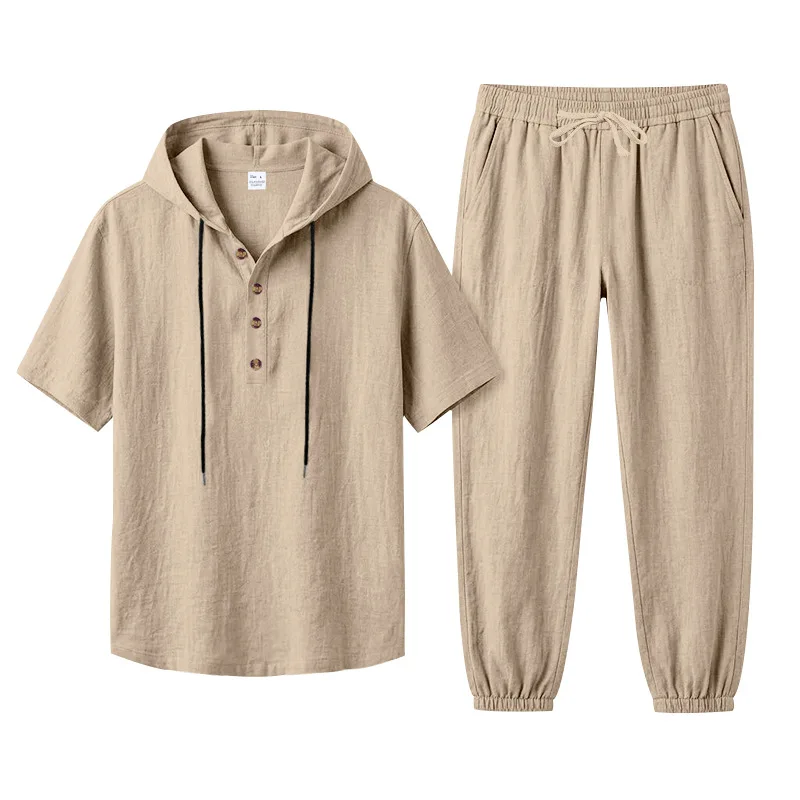 Spring Summer Linen Men's Fashion Casual Suit Loose Hooded Henley Short-Sleeved Shirt Long Pants Set Breathable Clothing
Spring Summer Linen Men's Fashion Casual Suit Loose Hooded Henley Short-Sleeved Shirt Long Pants Set Breathable Clothing