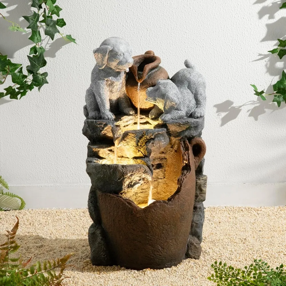 Water Fountain Outdoor, Outdoor Fountain with Lights & Pump, 23.5" H 4-Tiered Dogs and Pot Polyresin Cascading, Customized
Water Fountain Outdoor, Outdoor Fountain with Lights & Pump, 23.5" H 4-Tiered Dogs and Pot Polyresin Cascading, Customized