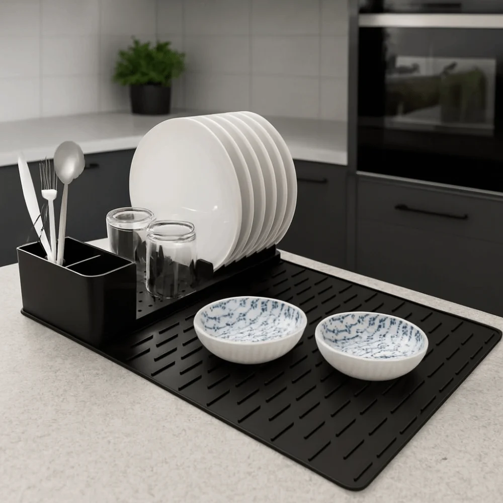 Силиконовая складная сушилка для посуды, термостойкий коврик для сушки посуды, нескользящий, с дренажным отверстием, органайзер для раковины, кухонный аксессуар
Силиконовая складная сушилка для посуды, термостойкий коврик для сушки посуды, нескользящий, с дренажным отверстием, органайзер для раковины, кухонный аксессуар