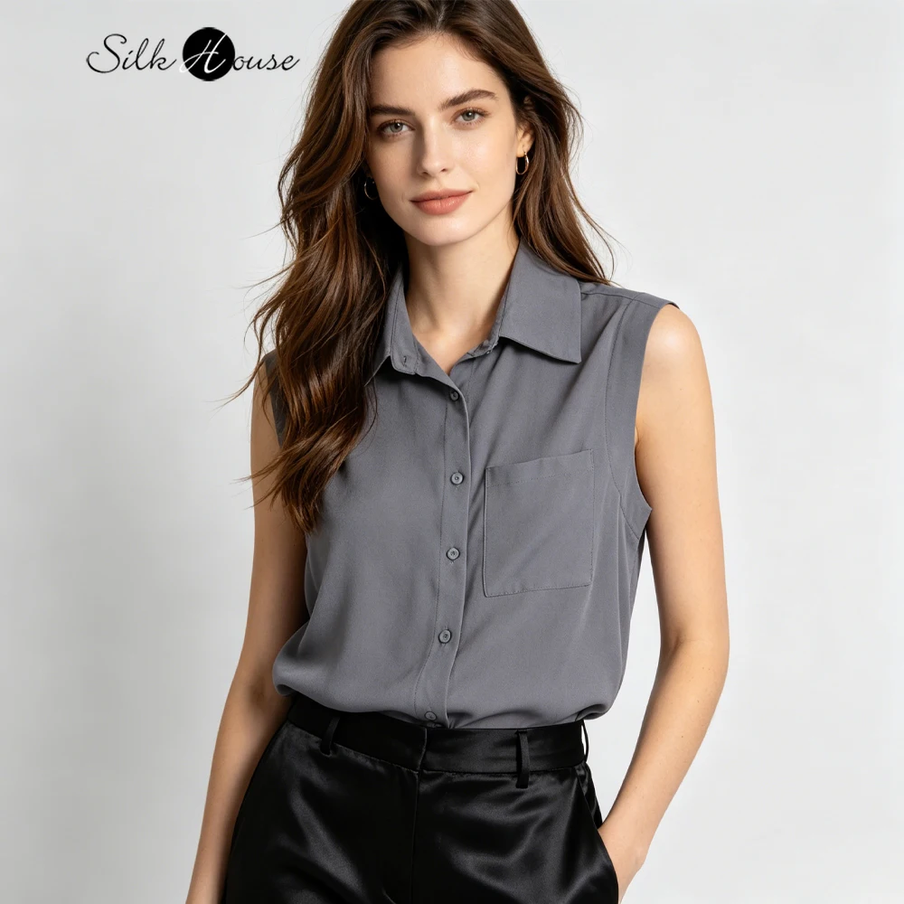 Women's Casual Summer New Breathable 100% Natural Mulberry Silk Jianhong Crepe Gray Sleeveless Vest Shirt
Women's Casual Summer New Breathable 100% Natural Mulberry Silk Jianhong Crepe Gray Sleeveless Vest Shirt